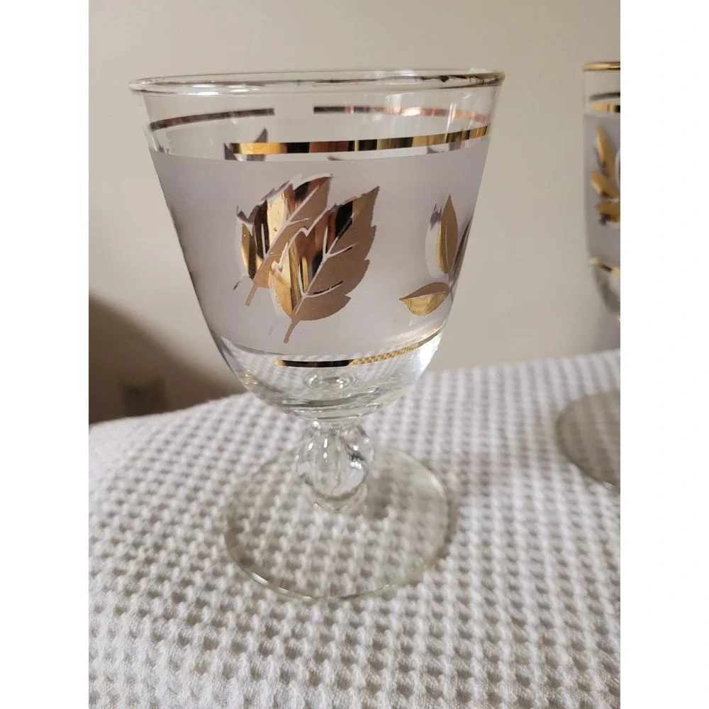 Vintage Libbey Golden Foliage Water Glassware Set of 15‎ Frosted Gold Leaf MCM